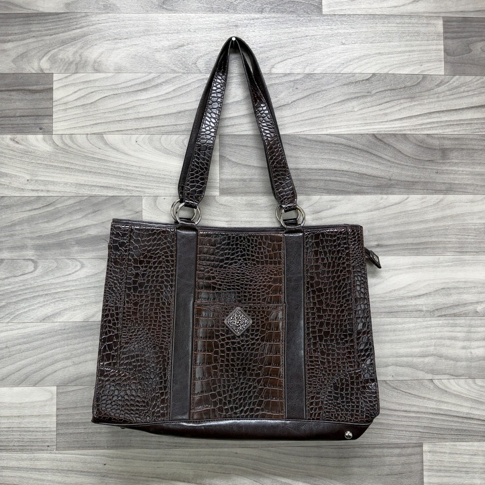 Coldwater Creek Crocodile Embossed Tote Bag Women's Brown Faux‎ Leather Career